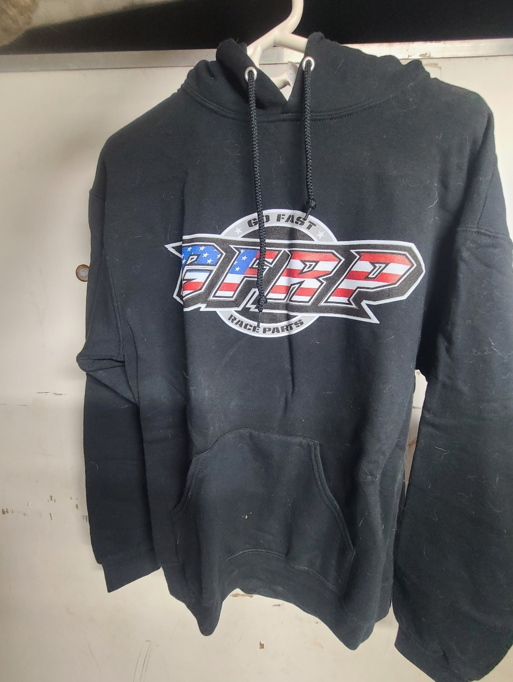 GFRP Black Pullover Hoodie with Flag Graphic - Race Parts Logo